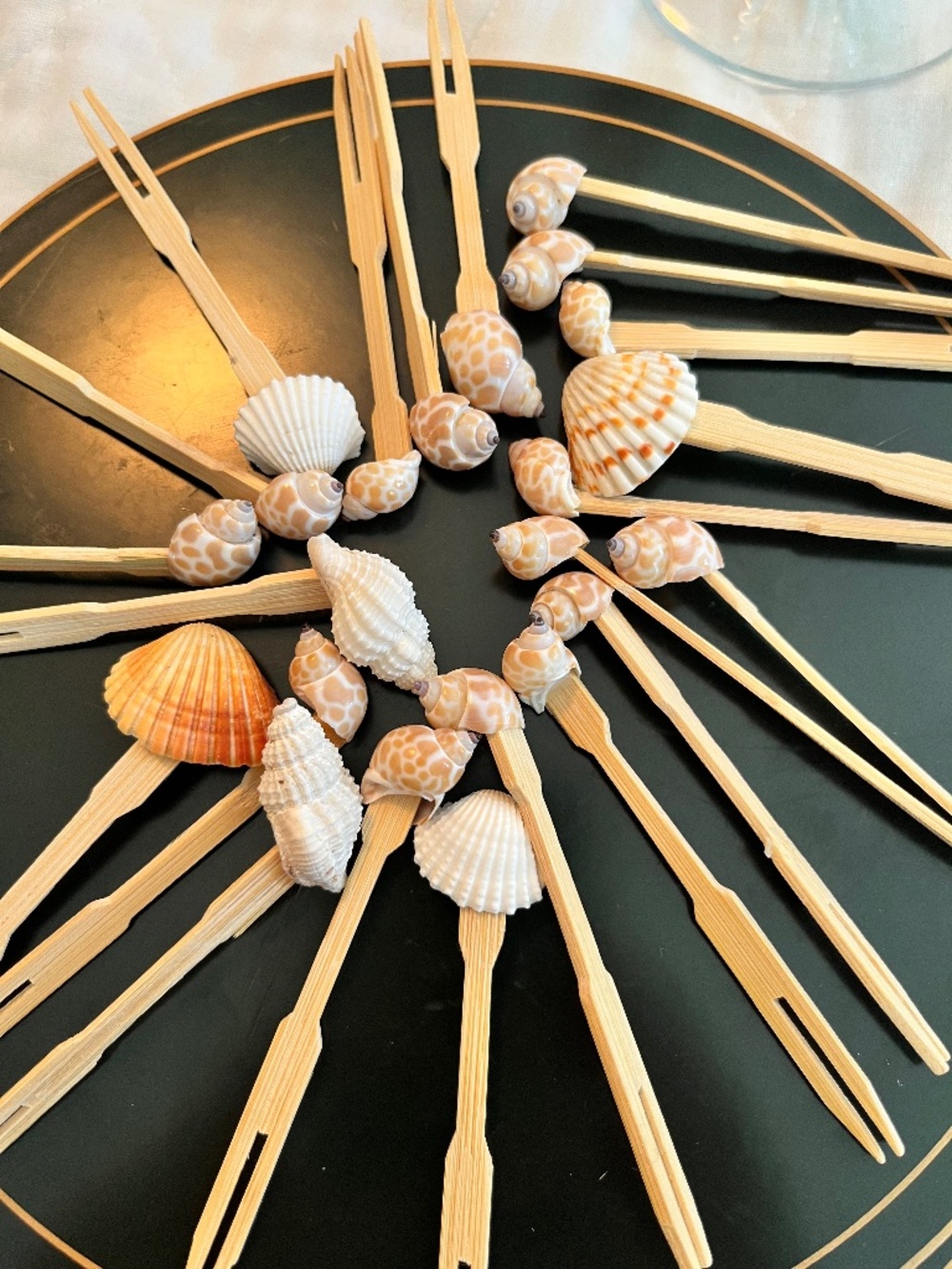 Vintage Bamboo Cocktail Picks with Real Seashells Set Tropical Tiki Barware